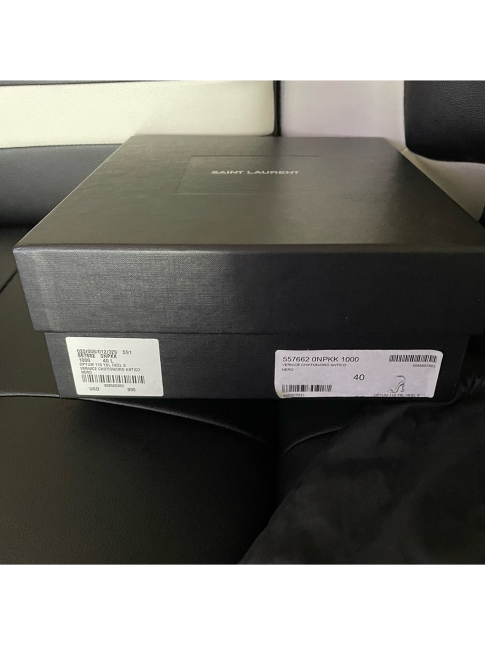 Saint Laurent Black Patent Leather Opyum Sandal with Gold Logo Heel - Picture 6 of 6